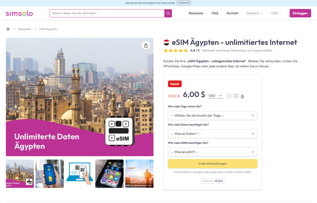 esim internet ägypten mobilen daten