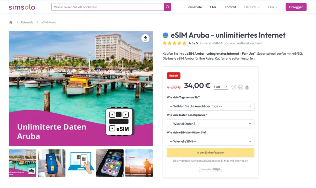 esim für aruba mobile internet daten